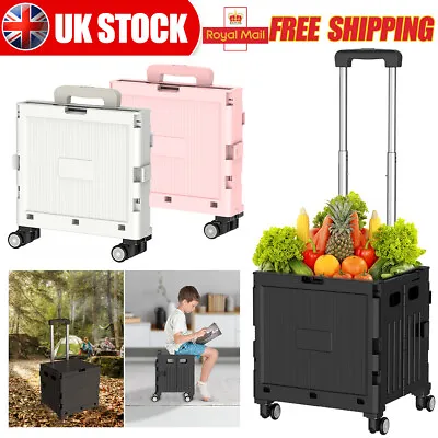 Collapsible Shopping Box Trolley On Wheels With Lid Folding Teacher Trolley Cart • £26.85