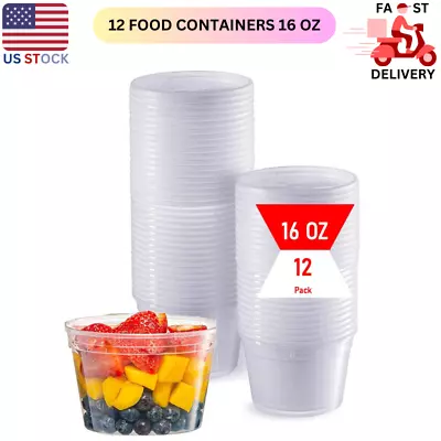 Deli Containers With Lids 12 Pack 16 Oz Clear Airtight Reusable Plastic • $40.34