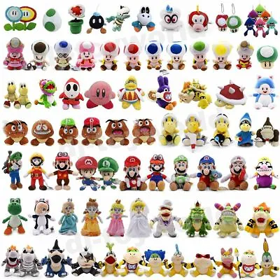 Super Mario Bros Plush Toys Luigi Yoshi Toad Princess Peach Bowser Stuffed Dolls • £6.30