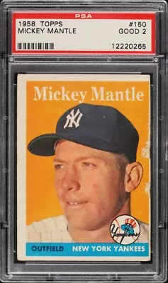 1958 Topps Baseball Mickey Mantle #150 PSA 2 • $146.50