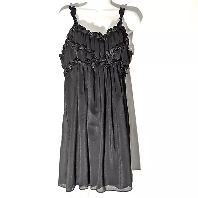 Ya Los Angeles Black Strap Dress Size Large Cotton Poly Blend Ruffle Chest • $25