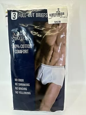 Vintage Stafford Jcpenny Men's 100% Cotton 3 Full-cut White Briefs Size 32 • $34.95