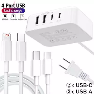 Fast USB-C Wall Charger 4-Port USB Hub Charging Station PD 35W /Cable For IPhone • $6.99