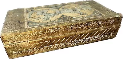 Vintage Florentine Wood Trinket Box  The World  Maps Gold Gilt Made In Italy • $25