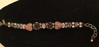 Mary Demarco Bracelet Vtg Brass Rose Pink Crystals Pretty 7  • $29.99