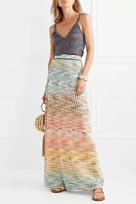 $1295 Missoni Skirt Maxi Ombre DegradÉ Blue Pink Yellow Rainbow 42 Fits 40 2 4 6 • $395