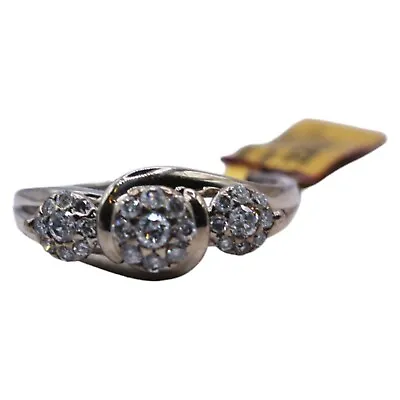 $418.54 • Buy 9ct White Gold Diamond Ring 3 Flower Cluster Trilogy Mined Diamonds Real Gold UK