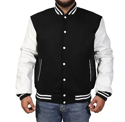 Varsity Jacket Letterman Baseball High School Jacket Bomber Wool & Real Leather • $99.99