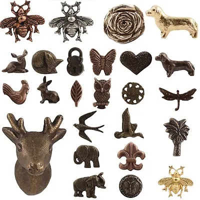 METAL IRON Door Knobs Animal HANDLES Cabinet Pulls Cupboard Drawer Antique Brass • £2.99