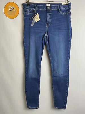 £39.95 • Buy River Island Molly Mid Rise Bum Sculpt Jeggings Jeans Dark Blue UK Size 18 Long