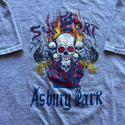 Y2k Cyber Punk Support Asbury Park Skull Flames Rock Grunge Shirt Men's Size XL • $25