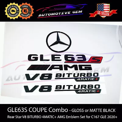 GLE63S COUPE AMG V8 BITURBO 4MATIC+ Rear Star Emblem Black Set Mercedes C167 • $115.89