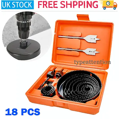18PC HOLE SAW CUTTER SET Round/Circular Drill Cutting Case Kit Metal/Alloy/Wood • £10.99
