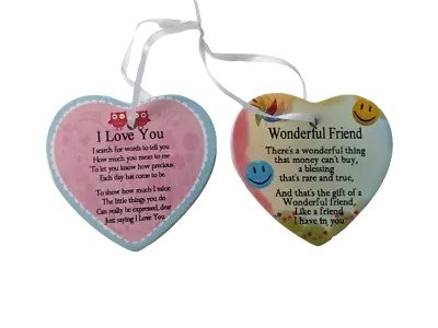 Ceramic Heart Hanger Sentiments 8cm Hanging Sign • £3.45