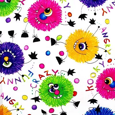 Kari Pearson Quilting Cotton Fabric Crazy Monsters Kids Funny Bright Colors • $4.48