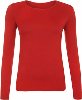 Womens Ladies Long Sleeve Stretch Plain Scoop Neck T Shirt Top Assorted 8-26 • £5.97