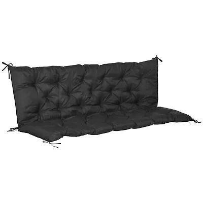 Outsunny 3 Seater Garden Bench Cushion Outdoor Seat Pad With Ties Black • £35.99