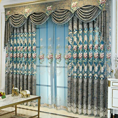 Chenille Embroidery Curtains Blackout Living Room Tulle Drape Grommet Top Modern • $44.54
