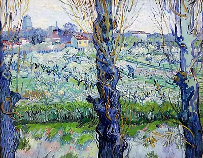 View Of Arles Flowering Orchards Painting By Vincent Van Gogh Reproduction • $59.99