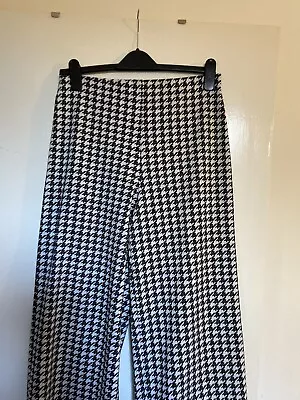 M & S Collection Dogtooth Black & Ivory Check Wide Leg Crop Trousers Size 12 • £3.99