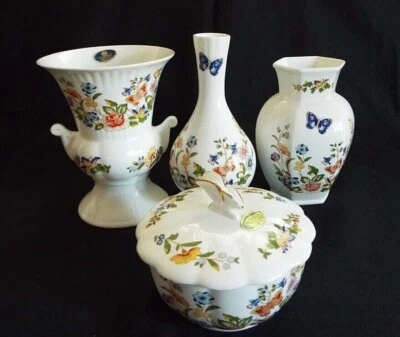 £11.95 • Buy 4 X AYNSLEY COTTAGE GARDEN ORNAMENTAL VASES & A LIDDED BUTTERFLY BOWL