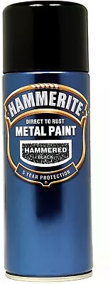 1 X Hammerite Hammered 400ml Black Direct To Rust Metal Spray Paint • £11.99