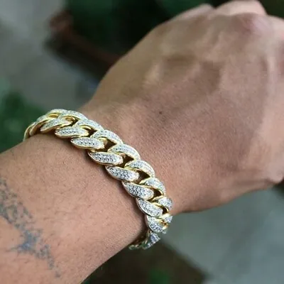 $3.28 • Buy Women Men Luxury Cuban Link Chain Bracelet 925 Silver Gold Rhinestone Jewelry