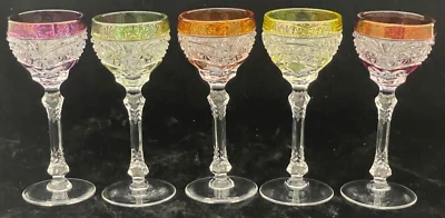 $99 • Buy Elegant Set Of 5 Val St Lambert Crystal Cordial Liqueur Cut To Clear Stemware