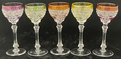 Elegant Set Of 5 Val St Lambert Crystal Cordial Liqueur Cut To Clear Stemware • $99