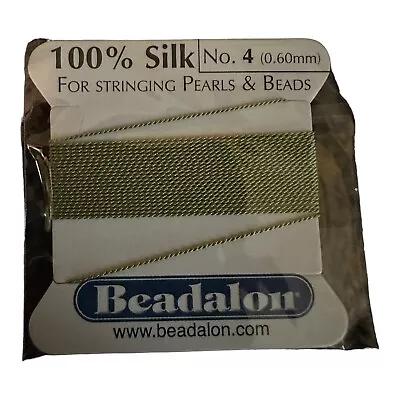 Olive Green VTG Beadalon 100% Silk For Stringing Pearls/Beads No. 4 2m W/needle • $2