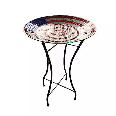 Flag Mosaic Glass Birdbath With Metal Stand • $35.87