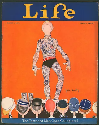 Life Magazine March 1 1928~ Tattooed Man ~ John Held Jr ~ 1920s Art Deco • $199.99