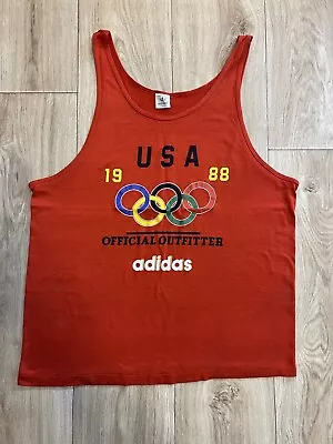 Vintage Adidas 1988 Seoul Summer Olympics USA Red Tank Top XL Made In USA • $39.98