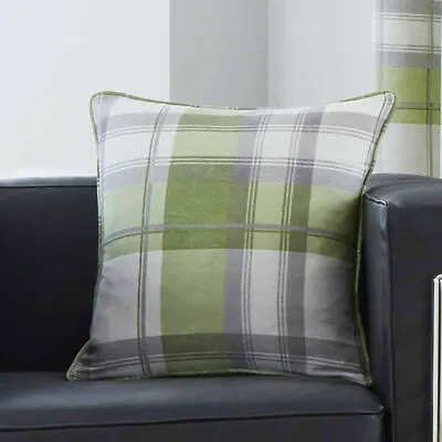 100% Cotton Country Balmoral Check Green Lined Eyelet Curtains OR Cushions • £10.99