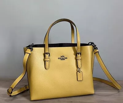 COACH C4084 Mollie Tote 25 Leather Bag With Blue Zipper Pouch Bag Flax 2 Yellow • $168