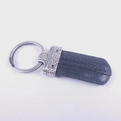 Vintage Brighton  Newport  Keychain Key Fob Ring Silver W/ Black Leather Weave • $7.97