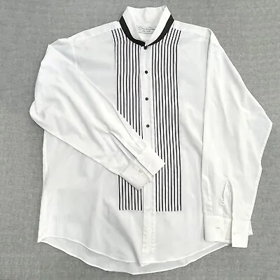 Oscar De La Renta Mens L White Tuxedo Dress Shirt Banded Collar 17-17 1/2 35-36 • $78.10