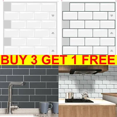 £4.39 • Buy 1-10X Large 3D Self-Adhesive Kitchen Wall Tiles Bathroom Brick Stickers Peel