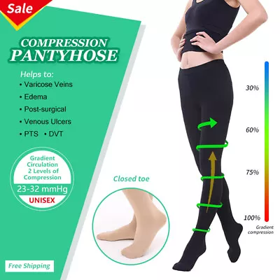 Compression Pantyhose Tights 23-32 MmHg Women Men Support Socks Varicose Veins • £30.60