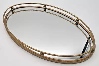 VANITY DRESSER PERFUME MIRROR TRAY- GOLD TRIM 12 3/4  X 8  • $19.99