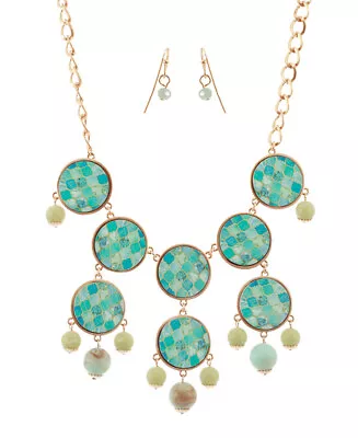 Mint Green Moroccan Print  Multi Wood Disc Bubble Necklace And Earrings Set • $27.95