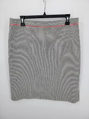 J Crew Pencil Skirt Womens 10 Black Ivory Seersucker Straight Lined Nautical • $17.71