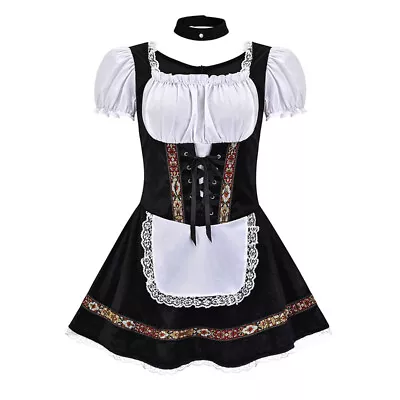 Lady Fancy Beer Maid Costume Lady German Bavarian Dirndl Dress Apron Oktoberfest • £12.69