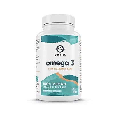 Omvits Vegan Omega 3 DHA From Algae Oil 1000mg - 60 Softgel Capsules Vitamin E • £14.83