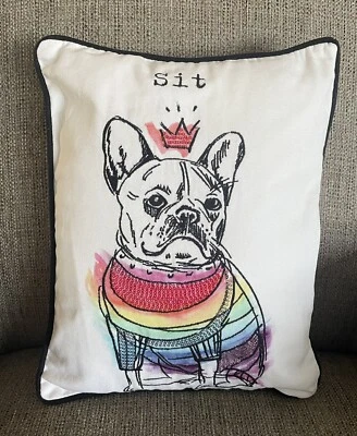 $16.54 • Buy Pottery Barn PB Teen Pillow French Bulldog Rainbow Royal Collection Boston Ter