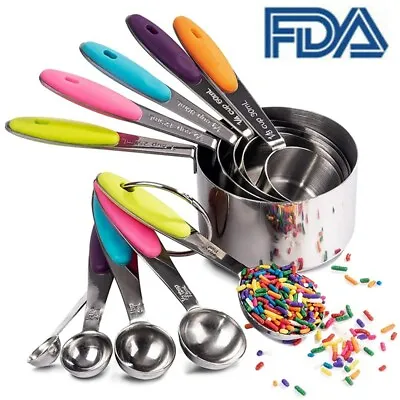 £11.99 • Buy 10pcs Stainless Steel Measuring Cups Spoons Set Kitchen Tool Baking Teaspoon Kit