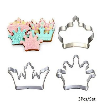 3 Princess Crown King Queen Party Cookie Cutter Cake Biscuit Baking Tool Mold FT • £3.34
