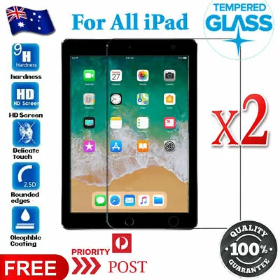 $3.99 • Buy 2X Tempered Glass Screen Protector For Apple IPad 9th 8th 7 6 Gen Air Mini 1 3 6