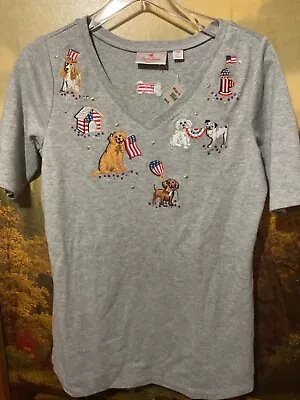 NWT Quacker‎ Factory AmericanFlag PatrioticDogs Embroidered 100%CottonXS 18”Bust • $27.23