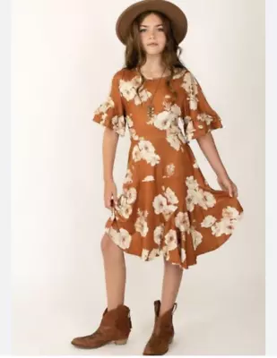 Joyfolie Girls Mia Joy Size 12 Emilia Dress Autumn Floral Orange Rust • $24.99